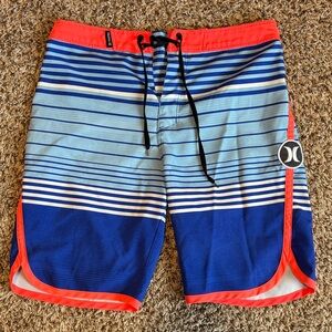 Hurley Vibrant Blue and Orange Striped Board Shorts